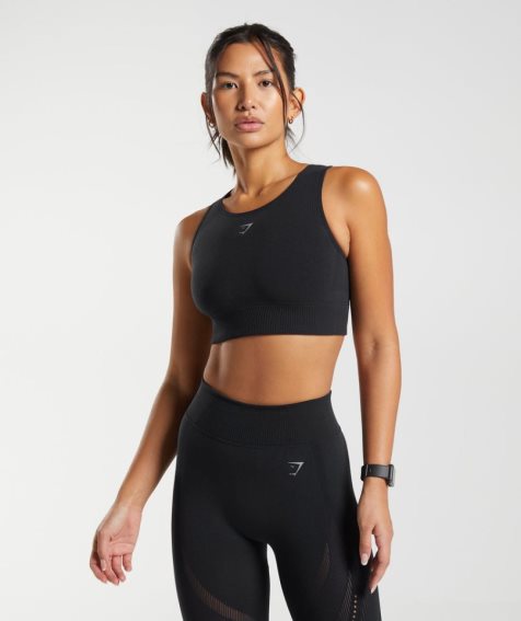 Gymshark Warp Knit Beskurna Toppar Dam Svarta | SE-65320R