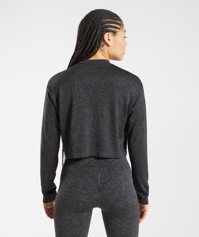 Gymshark Adapt Animal Seamless Long Sleeve Top T-shirt Dam Svarta | SE-94657X