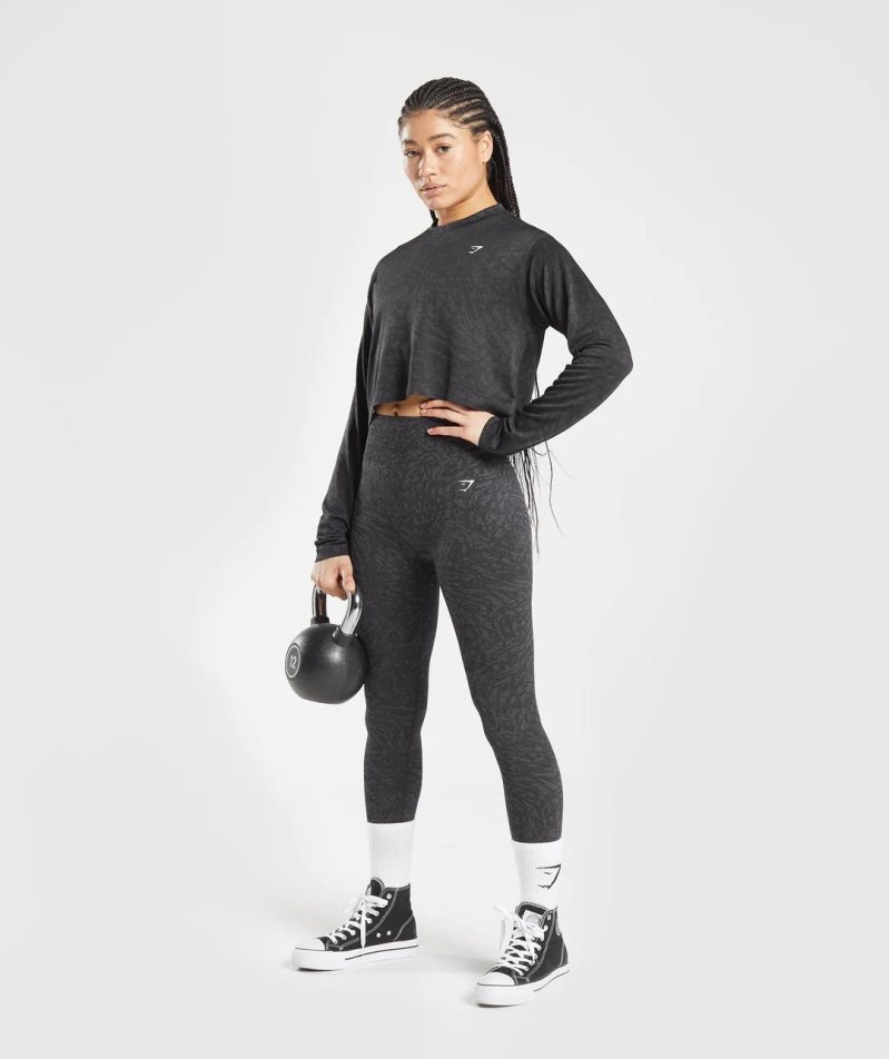 Gymshark Adapt Animal Seamless Long Sleeve Top T-shirt Dam Svarta | SE-94657X