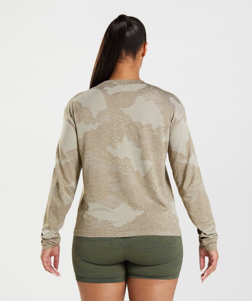 Gymshark Adapt Camo Seamless Long Sleeve Top T-shirt Dam Grå | SE-09753K