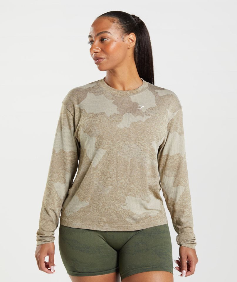 Gymshark Adapt Camo Seamless Long Sleeve Top T-shirt Dam Grå | SE-09753K