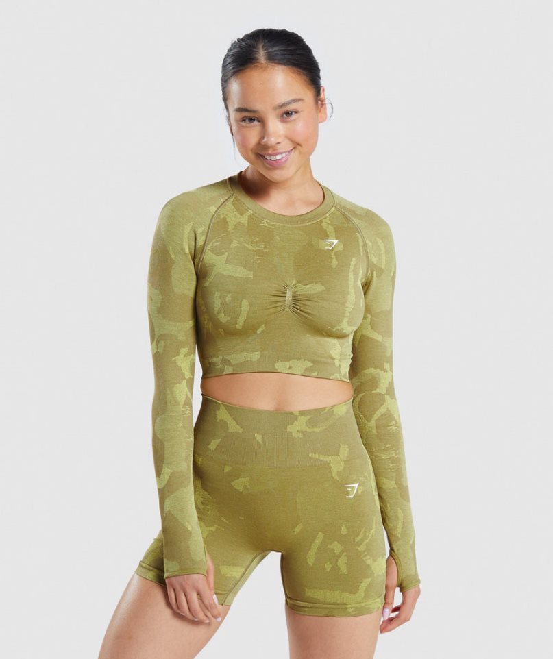 Gymshark Adapt Camo Seamless Long Sleeve Beskurna Toppar Dam Gröna | SE-37126J