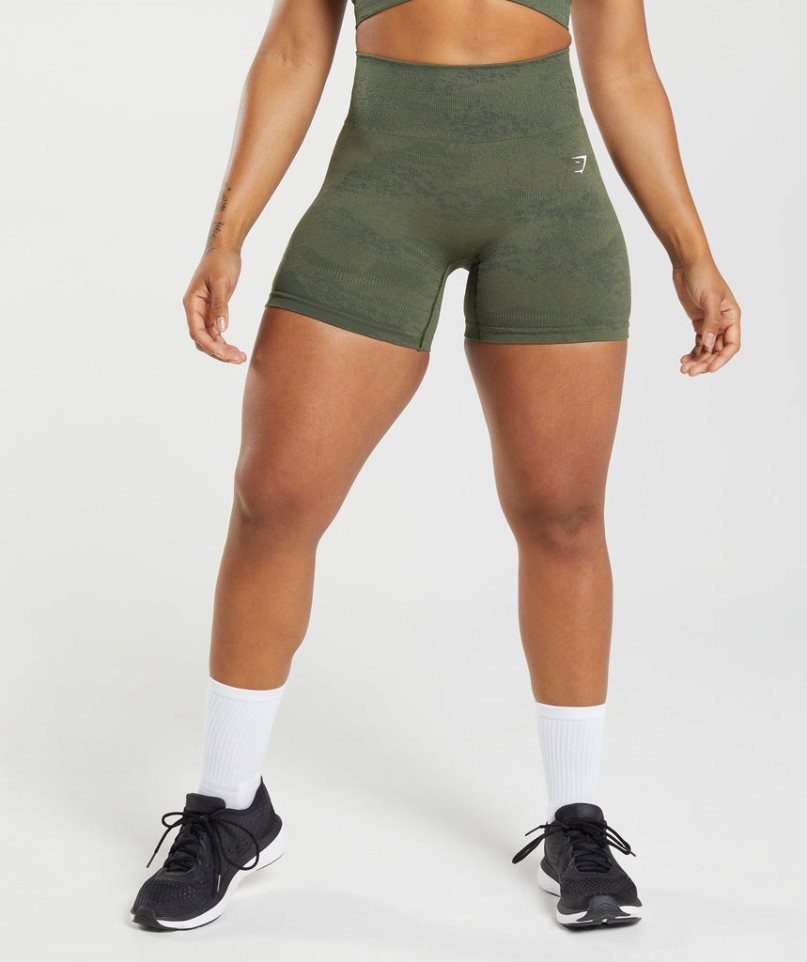 Gymshark Adapt Camo Seamless Shorts Dam Olivgröna | SE-85209F