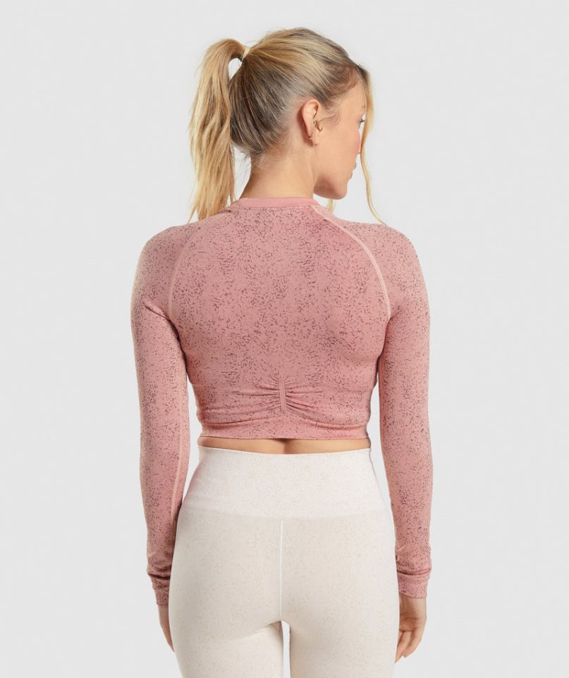 Gymshark Adapt Fleck Seamless Long Sleeve Beskurna Toppar Dam Rosa | SE-47258I