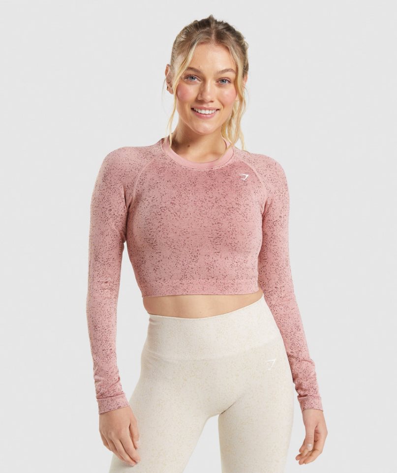 Gymshark Adapt Fleck Seamless Long Sleeve Beskurna Toppar Dam Rosa | SE-47258I