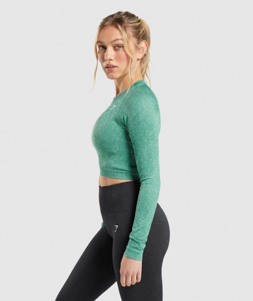 Gymshark Adapt Fleck Seamless Long Sleeve Beskurna Toppar Dam Gröna | SE-78143U