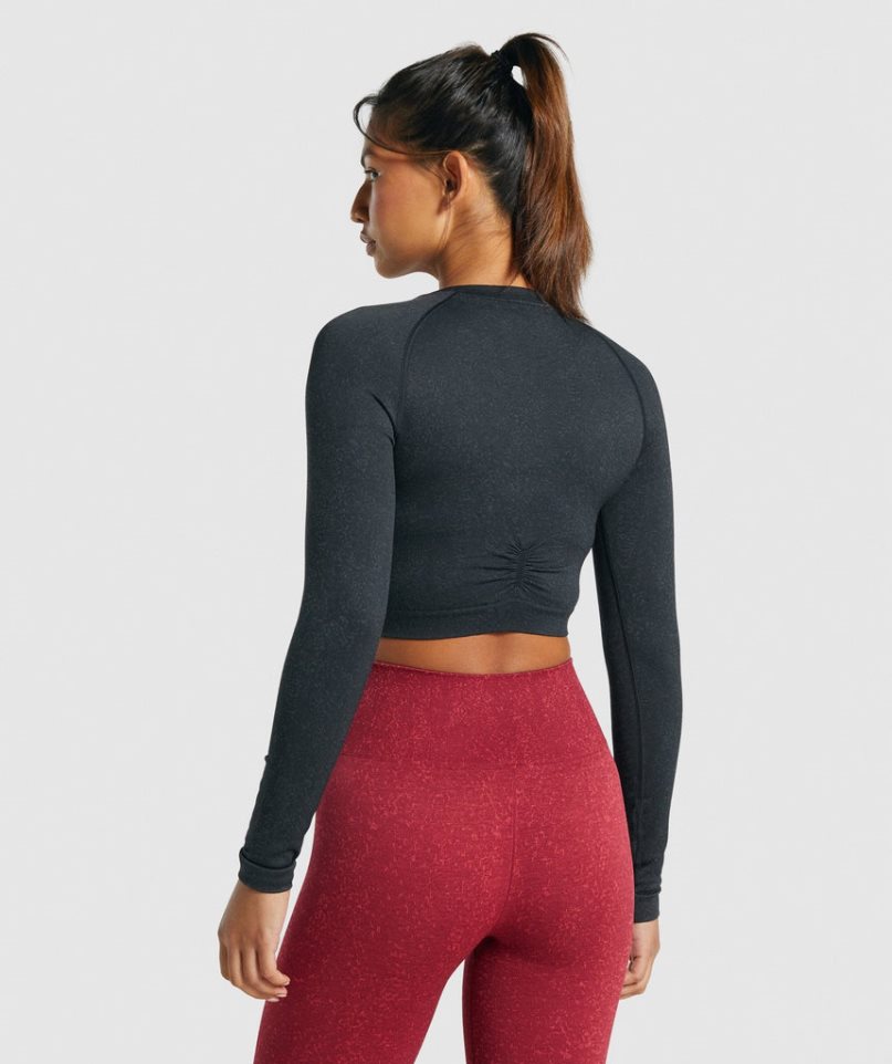 Gymshark Adapt Fleck Seamless Long Sleeve Beskurna Toppar Dam Svarta | SE-78219P