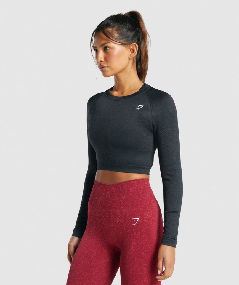 Gymshark Adapt Fleck Seamless Long Sleeve Beskurna Toppar Dam Svarta | SE-78219P