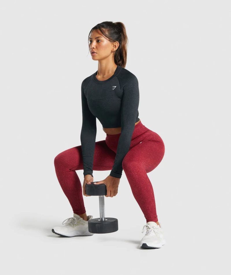 Gymshark Adapt Fleck Seamless Long Sleeve Beskurna Toppar Dam Svarta | SE-78219P