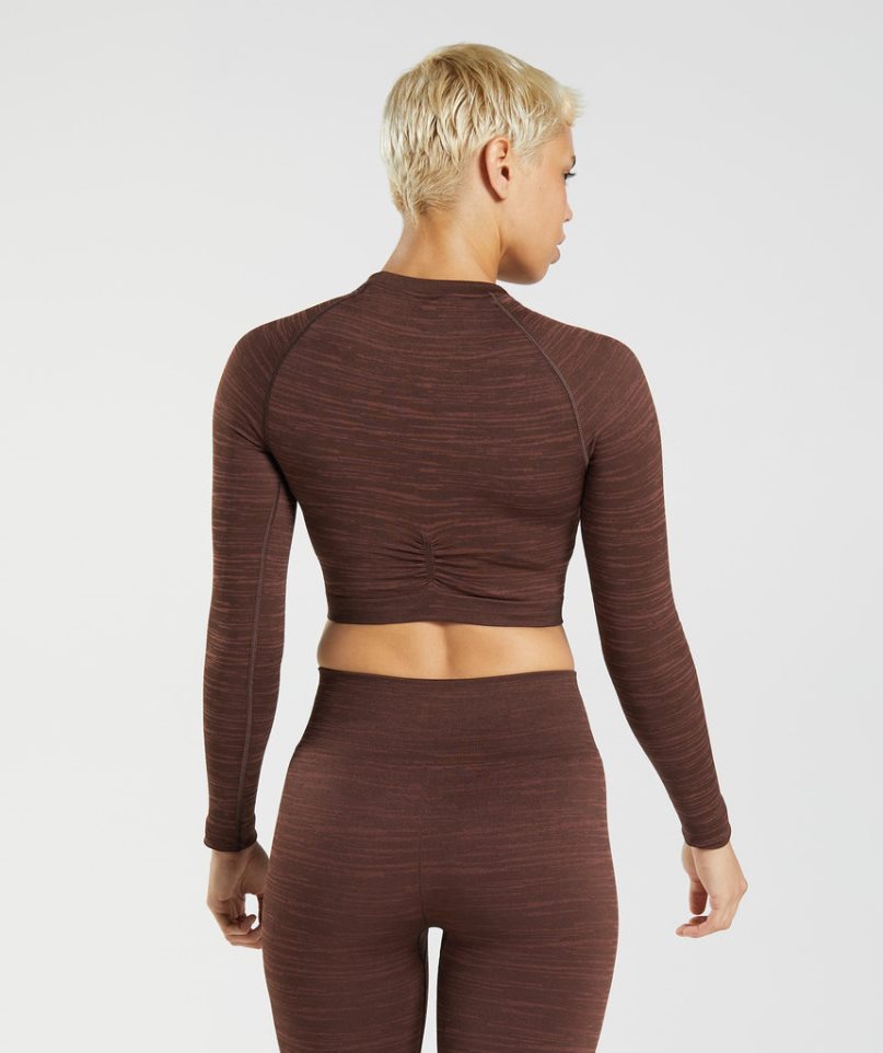 Gymshark Adapt Marl Seamless Long Sleeve Beskurna Toppar Dam Mörkbruna | SE-12960O