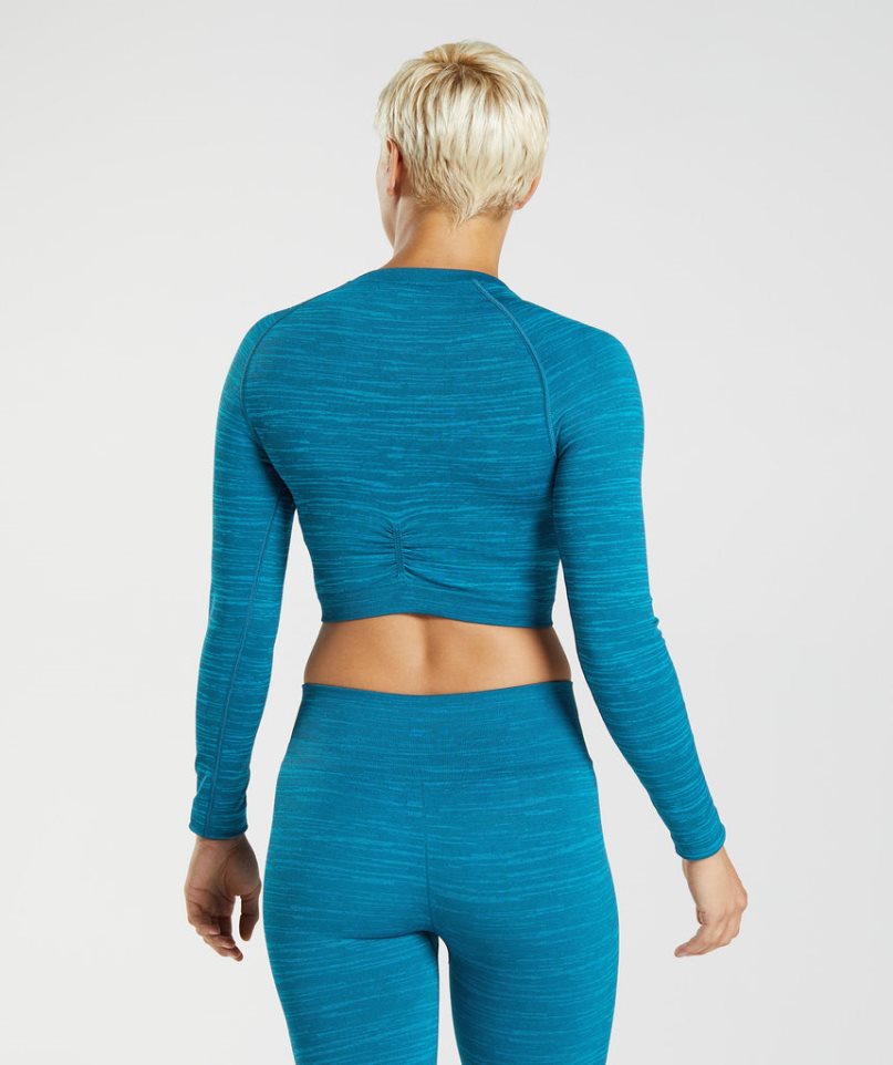 Gymshark Adapt Marl Seamless Long Sleeve Beskurna Toppar Dam Turkos | SE-61507X