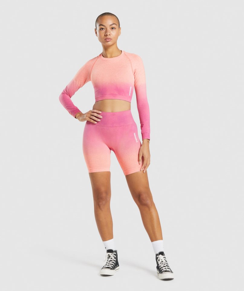 Gymshark Adapt Ombre Seamless Long Sleeve Beskurna Toppar Dam Rosa | SE-02968T