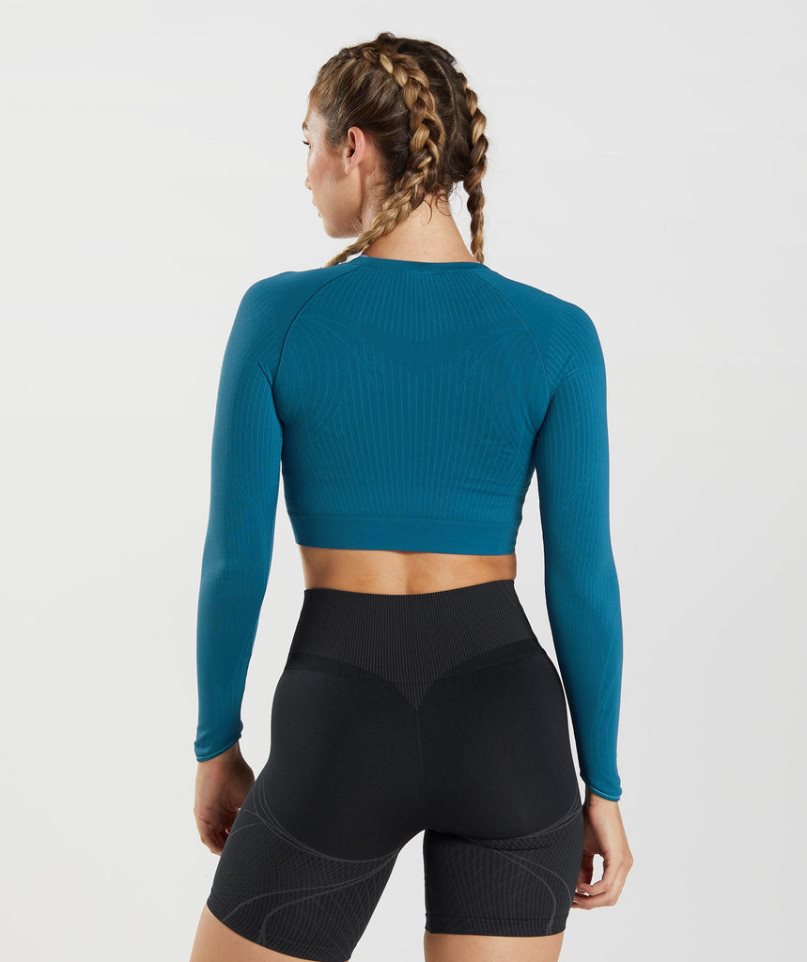 Gymshark Apex Seamless Beskurna Toppar Dam Blå | SE-54873Q