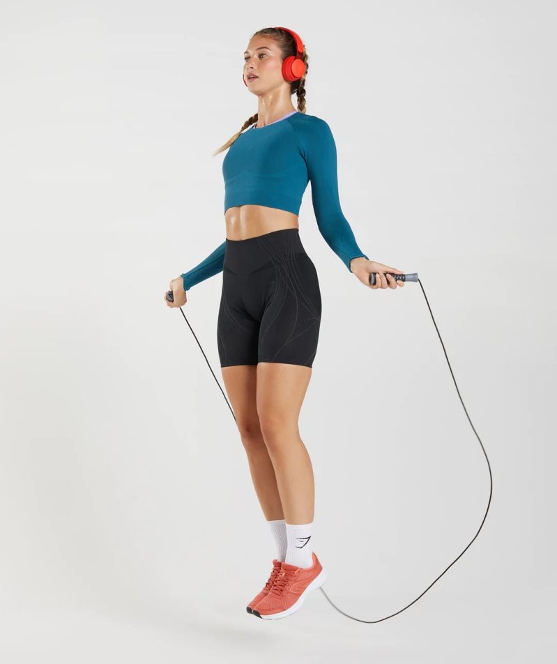 Gymshark Apex Seamless Beskurna Toppar Dam Blå | SE-54873Q