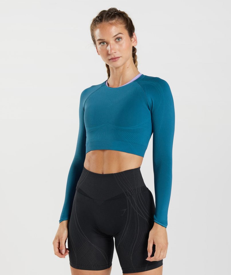 Gymshark Apex Seamless Beskurna Toppar Dam Blå | SE-54873Q