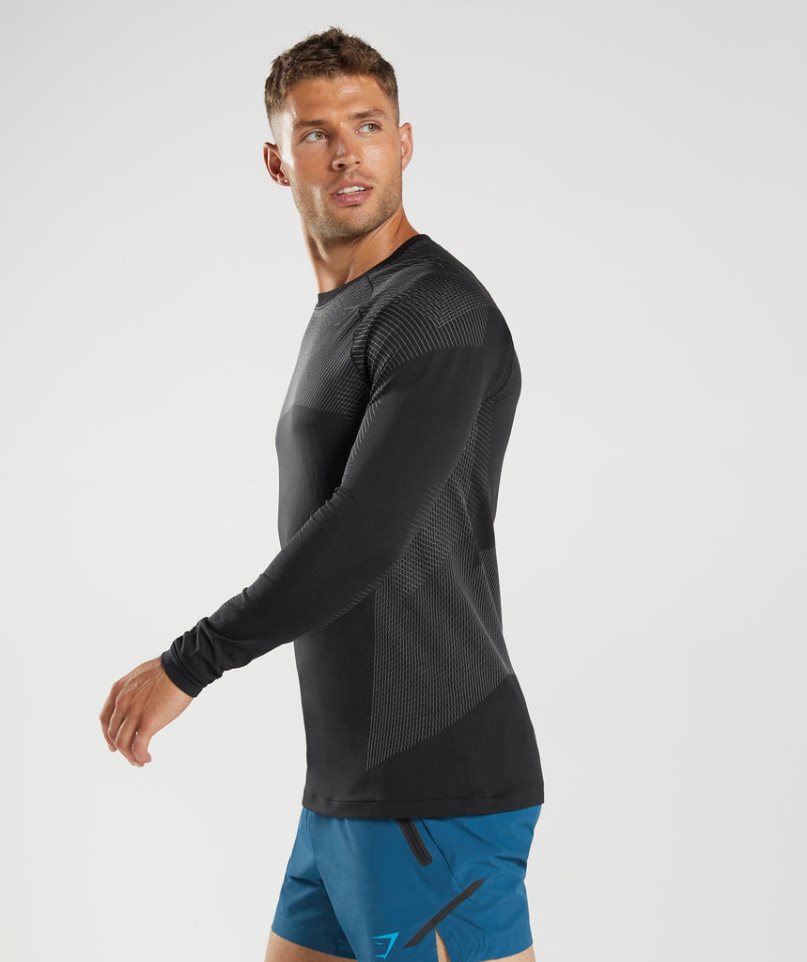 Gymshark Apex Seamless Long Sleeve T-shirt Herr Svarta | SE-70381B