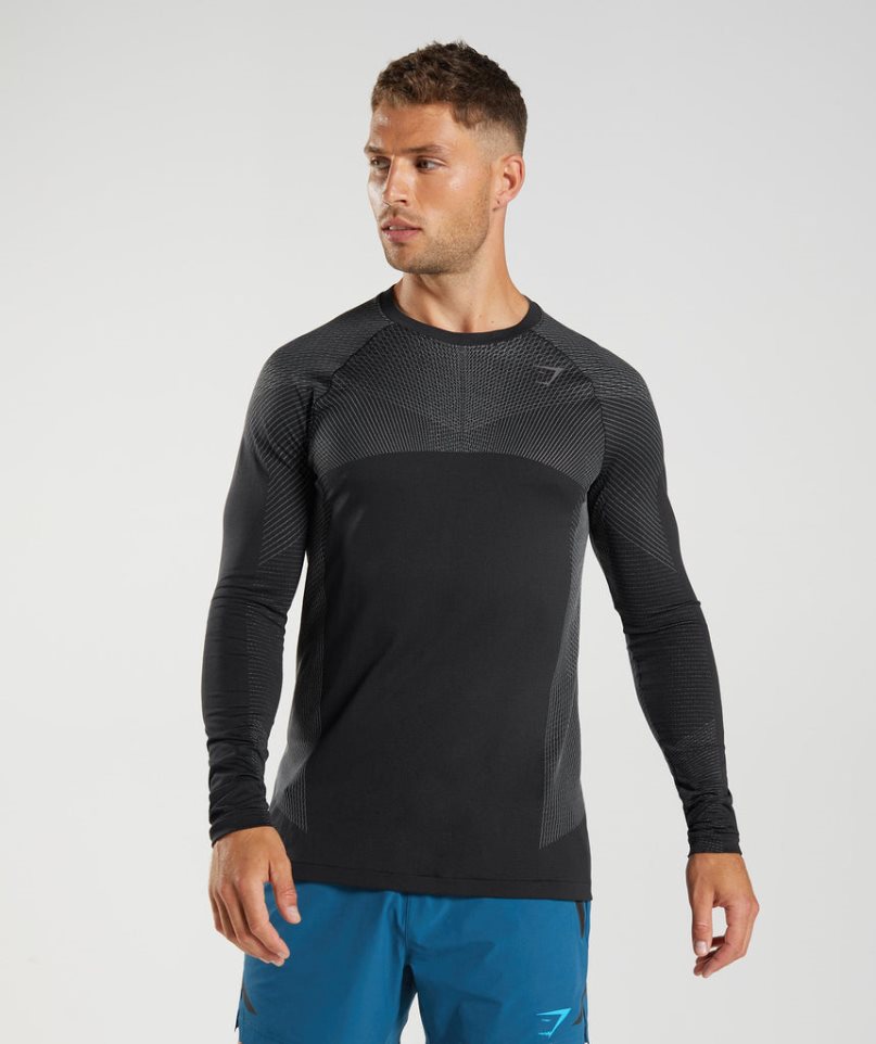 Gymshark Apex Seamless Long Sleeve T-shirt Herr Svarta | SE-70381B