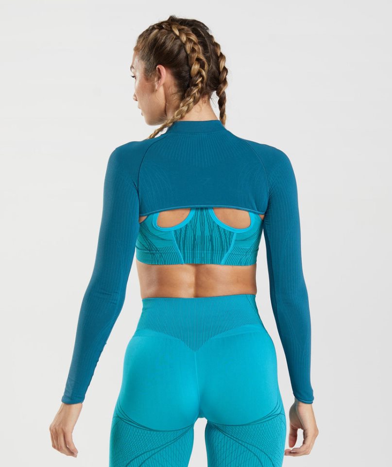 Gymshark Apex Seamless Shrug Tröjor Dam Turkos | SE-86204F