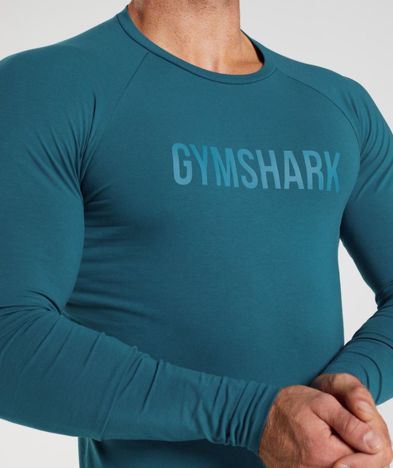 Gymshark Apollo Long Sleeve T-shirt Herr Blå | SE-75023Q