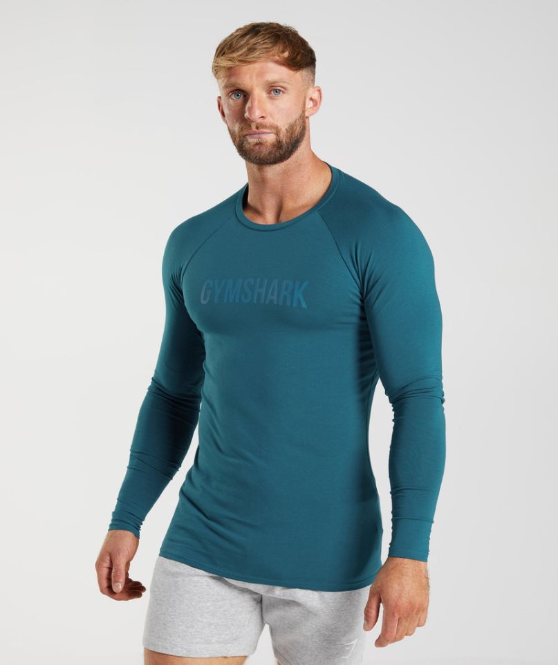 Gymshark Apollo Long Sleeve T-shirt Herr Blå | SE-75023Q