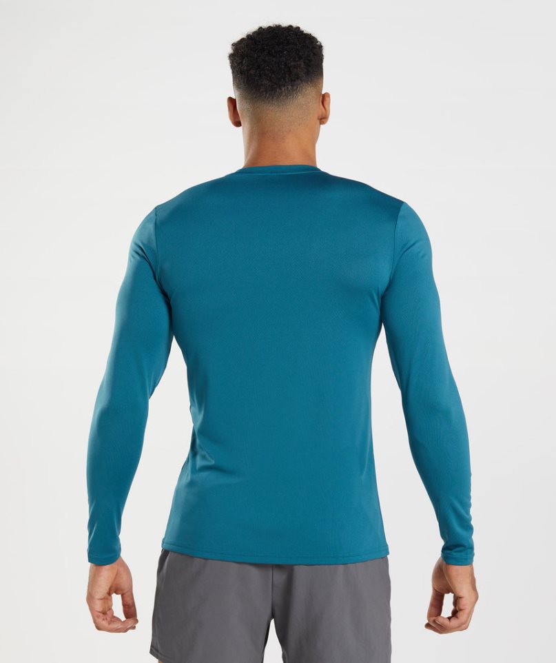 Gymshark Arrival Long Sleeve T-shirt Herr Blå | SE-12853Q