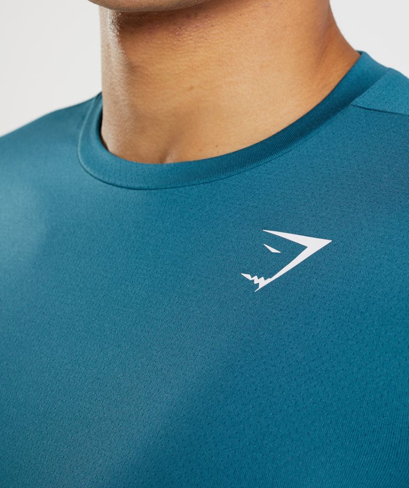 Gymshark Arrival Long Sleeve T-shirt Herr Blå | SE-12853Q