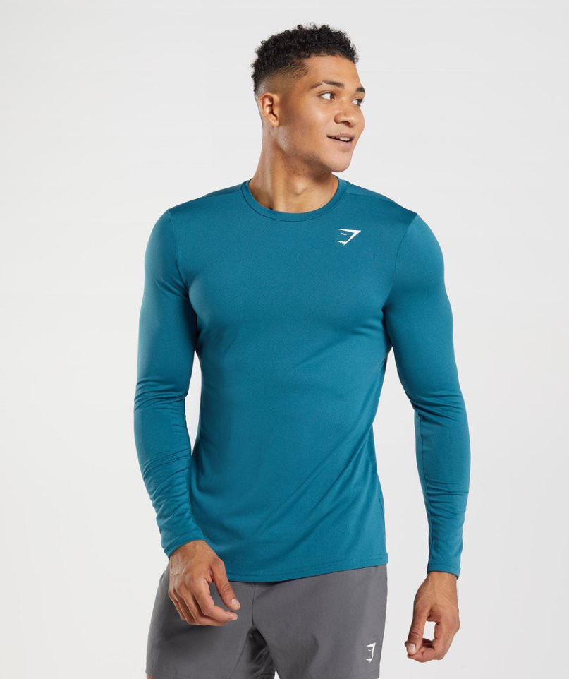 Gymshark Arrival Long Sleeve T-shirt Herr Blå | SE-12853Q