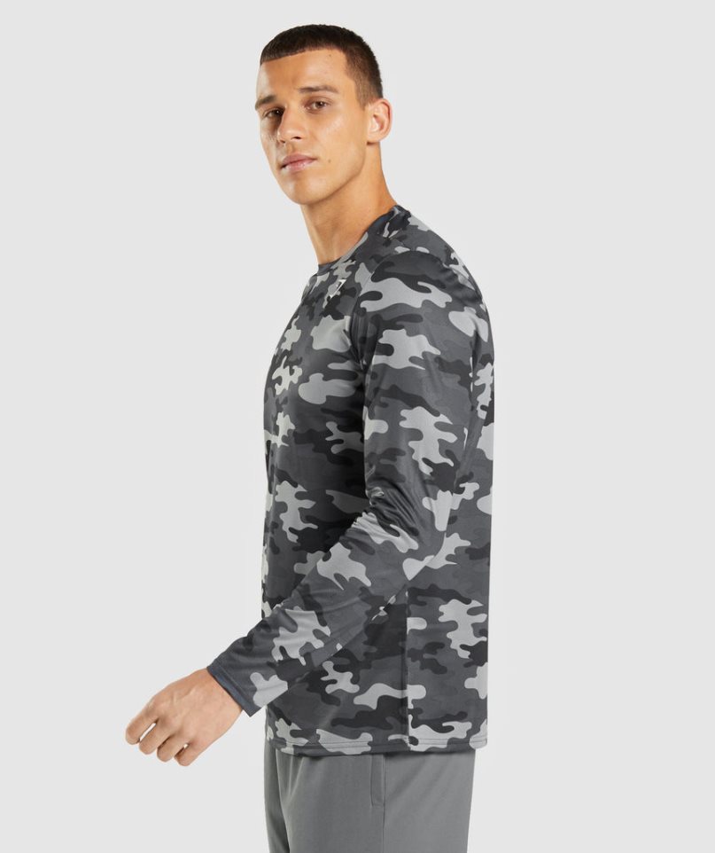 Gymshark Arrival Long Sleeve T-shirt Herr Camo | SE-36240M