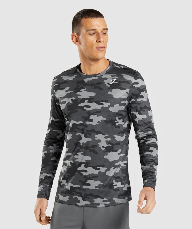 Gymshark Arrival Long Sleeve T-shirt Herr Camo | SE-36240M