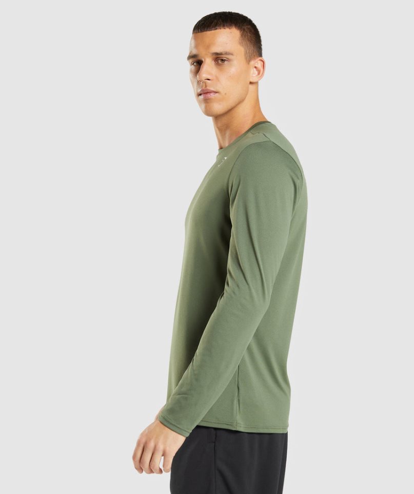 Gymshark Arrival Long Sleeve T-shirt Herr Olivgröna | SE-48706P