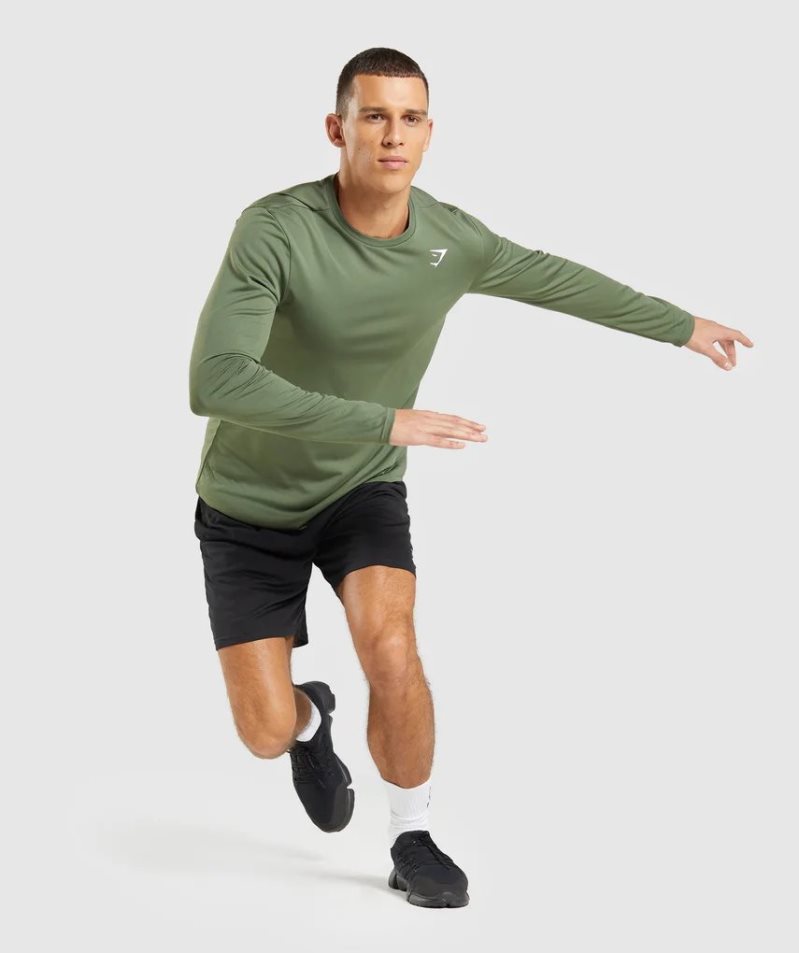 Gymshark Arrival Long Sleeve T-shirt Herr Olivgröna | SE-48706P