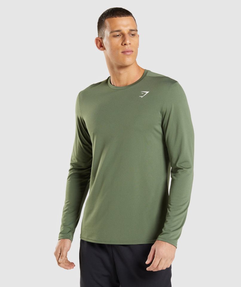 Gymshark Arrival Long Sleeve T-shirt Herr Olivgröna | SE-48706P