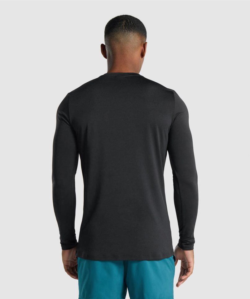 Gymshark Arrival Long Sleeve Tryck T-shirt Herr Svarta | SE-13529L