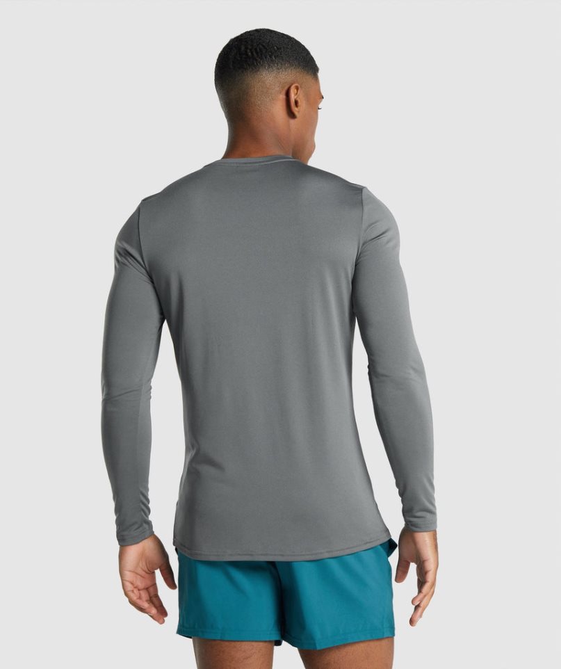 Gymshark Arrival Long Sleeve Tryck T-shirt Herr Grå | SE-25971L