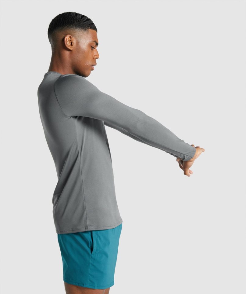 Gymshark Arrival Long Sleeve Tryck T-shirt Herr Grå | SE-25971L