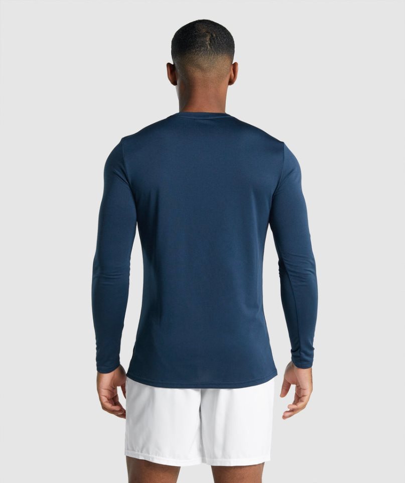 Gymshark Arrival Long Sleeve Tryck T-shirt Herr Marinblå | SE-58614X