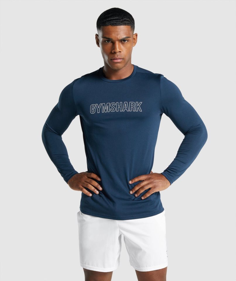 Gymshark Arrival Long Sleeve Tryck T-shirt Herr Marinblå | SE-58614X