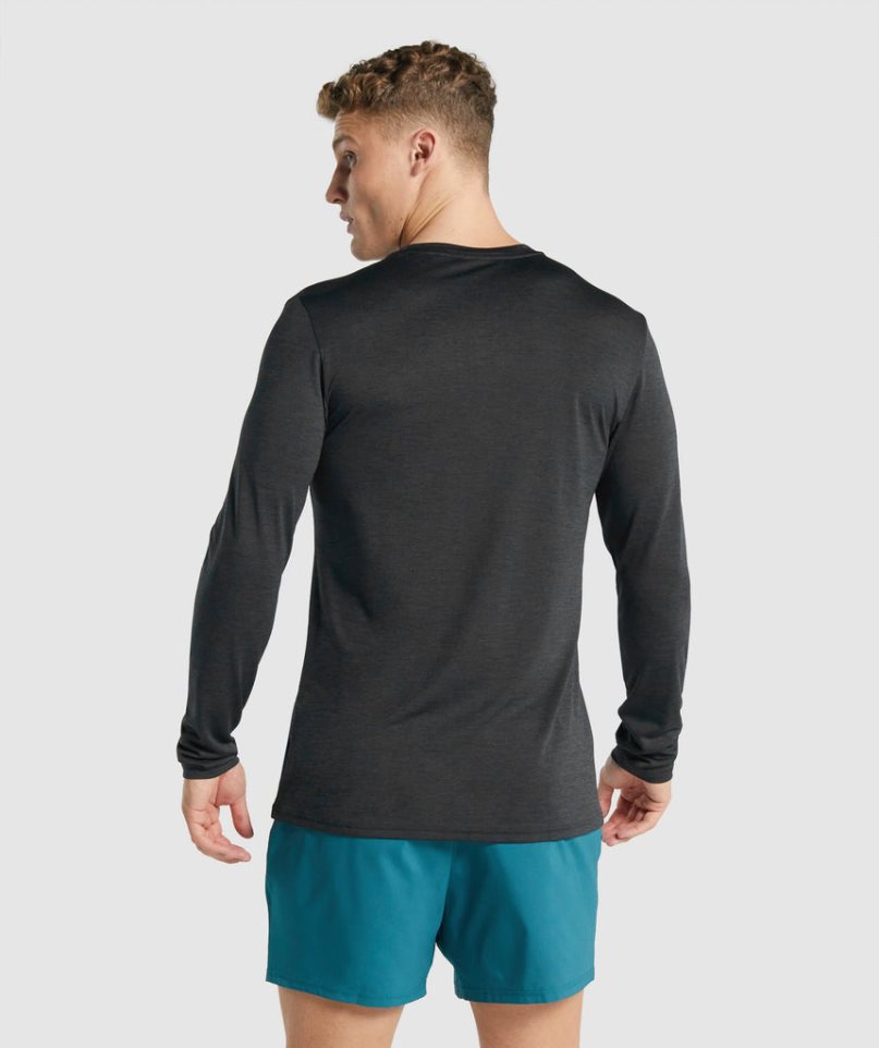 Gymshark Arrival Marl Long Sleeve T-shirt Herr Svarta | SE-20841Z