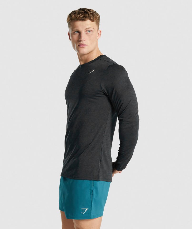 Gymshark Arrival Marl Long Sleeve T-shirt Herr Svarta | SE-20841Z