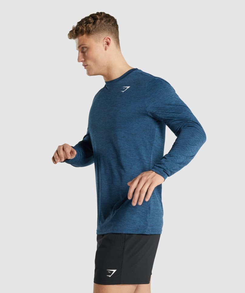 Gymshark Arrival Marl Long Sleeve T-shirt Herr Marinblå | SE-37291O