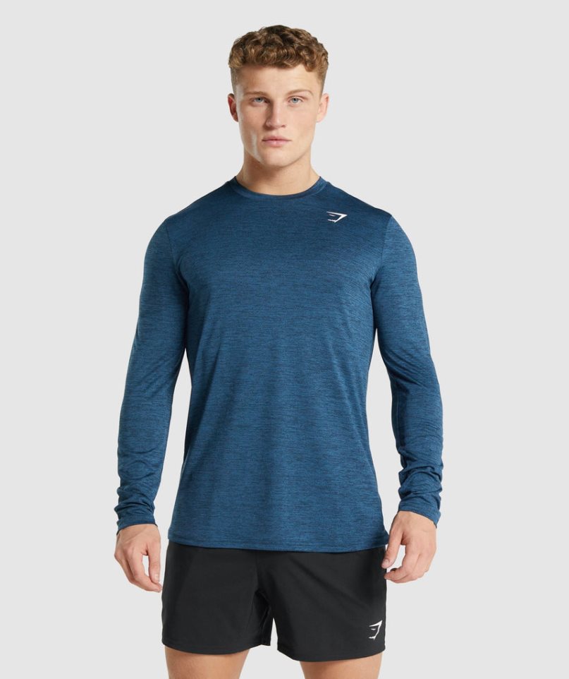 Gymshark Arrival Marl Long Sleeve T-shirt Herr Marinblå | SE-37291O