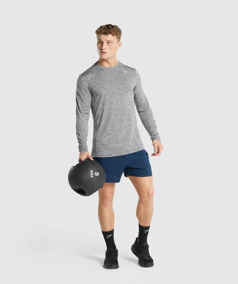 Gymshark Arrival Marl Long Sleeve T-shirt Herr Grå | SE-97405H