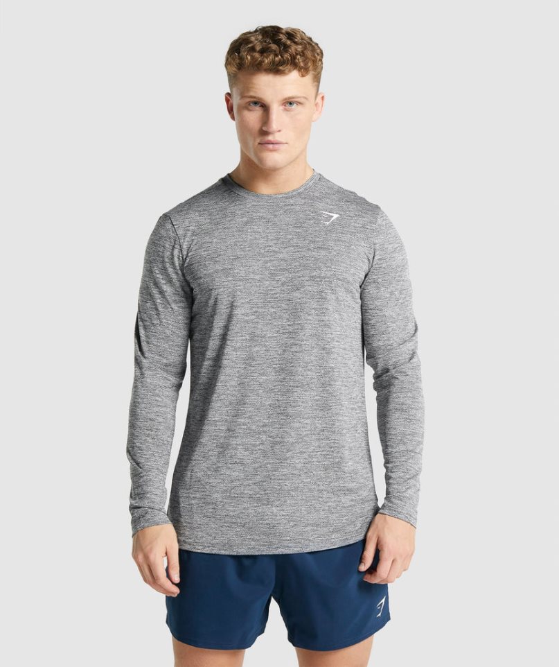 Gymshark Arrival Marl Long Sleeve T-shirt Herr Grå | SE-97405H