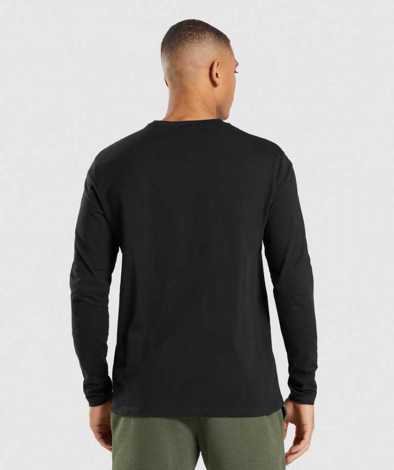 Gymshark Crest Long Sleeve T-shirt Herr Svarta | SE-12805J