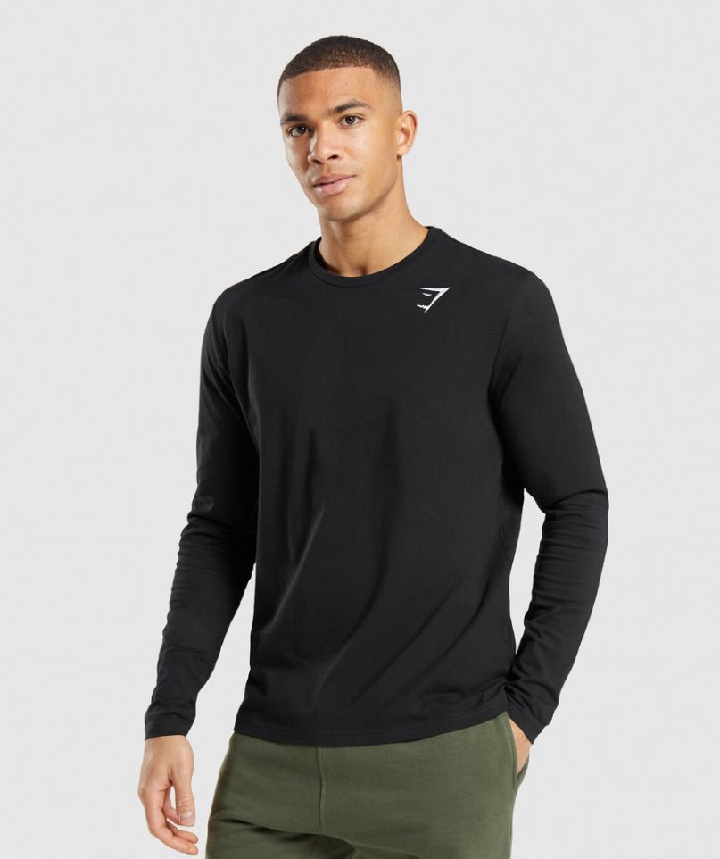 Gymshark Crest Long Sleeve T-shirt Herr Svarta | SE-12805J