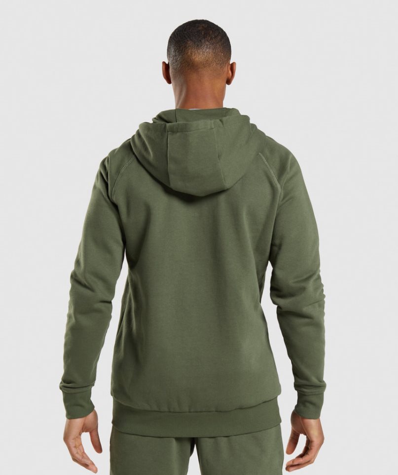 Gymshark Crest Zip Up Hoodie Herr Olivgröna | SE-08526G