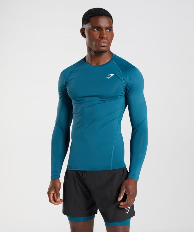 Gymshark Element Baselayer Long Sleeve Top T-shirt Herr Blå | SE-30214Y