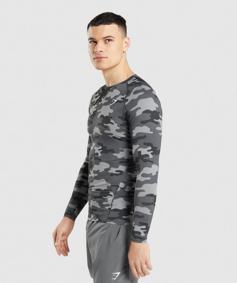 Gymshark Element Baselayer Long Sleeve Top T-shirt Herr Camo | SE-49701A