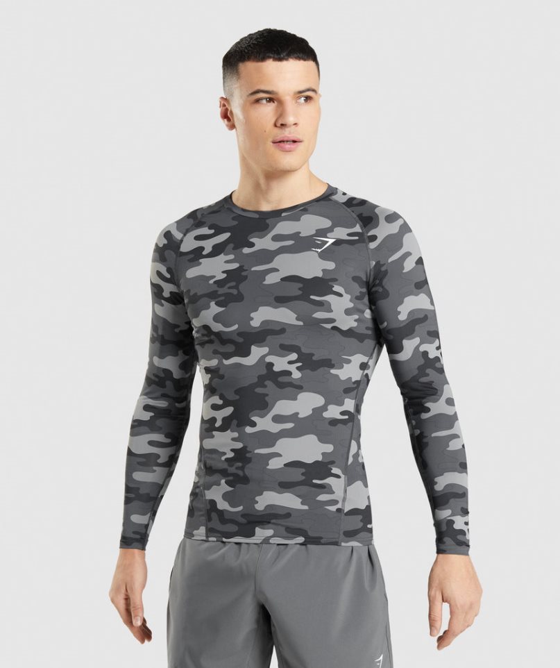 Gymshark Element Baselayer Long Sleeve Top T-shirt Herr Camo | SE-49701A