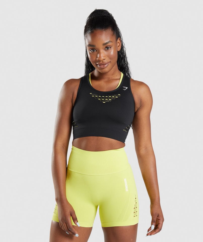 Gymshark Energy Seamless Beskurna Toppar Dam Svarta | SE-21785E